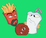  adult_swim animate_inanimate aqua_teen_hunger_force cartoon_network container cup food food_creature fries frylock group hi_res male master_shake meat meatwad scottforester17 simple_background trio 