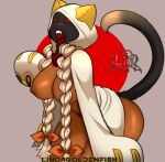  animal_humanoid bent_over big_breasts blazblue breasts cat_humanoid clothing felid felid_humanoid feline feline_humanoid female hi_res hoodie huge_breasts humanoid linorgoldenfish mammal mammal_humanoid mostly_nude obscured_face simple_background solo taokaka tongue tongue_out topwear 