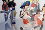  3boys 3girls :d arven_(pokemon) backpack bag belt black_hair blue_jacket blue_pants brown_bag brown_hair carmine_(pokemon) closed_eyes collared_shirt commentary_request eyelashes florian_(pokemon) from_side glasses grin habu_(seiho_1334) hairband hand_on_own_hip hat jacket kieran_(pokemon) long_hair long_sleeves multiple_boys multiple_girls necktie nemona_(pokemon) open_mouth orange_eyes orange_necktie orange_shorts pants penny_(pokemon) pokemon pokemon_(game) pokemon_sv shirt shoes short_hair shorts smile socks teeth white_jacket white_shirt white_shorts yellow_hairband 