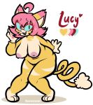  2023 anthro aweeeson big_breasts breasts chubby_female countershading digital_media_(artwork) eyewear eyewear_only female fur generation_4_pokemon glasses glasses_only gloves_(marking) hair hi_res leg_markings looking_at_viewer lucy_(aweeeson) markings model_sheet nintendo nipples nude pink_hair pokemon pokemon_(species) purugly slightly_chubby smile socks_(marking) solo thick_thighs white_body white_countershading yellow_body yellow_fur 