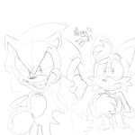  1:1 anthro biped canid canine creepy_smile duo eulipotyphlan fox fur hedgehog hi_res mammal meggiebun miles_prower monochrome sega sketch smile sonic_the_hedgehog sonic_the_hedgehog_(series) 