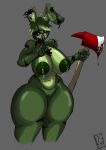  animatronic anthro areola axe big_breasts black_sclera blood bodily_fluids breasts female fire_axe five_nights_at_freddy&#039;s five_nights_at_freddy&#039;s_3 genitals gesture ggez2341 green_areola green_body green_hair green_nipples grey_background hair hi_res holding_axe huge_breasts lactating lagomorph leporid looking_at_viewer machine mammal milk navel nipples notched_ear nude one_ear_up pussy rabbit robot scar scottgames sharp_teeth shush simple_background smile solo springtrap_(fnaf) teeth thick_thighs white_eyes wide_hips wire 