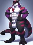  ai_generated animal_genitalia anthro badger dragon genitals hybrid male mammal muscular muscular_male mustelid musteline sheath solo unknown_artist 