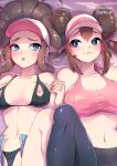  :o artist_name bare_shoulders baseball_cap black_bra black_panties blue_eyes blue_shorts bra breasts bright_pupils brown_hair cleavage closed_mouth collarbone cupless_bra darklux double_bun hair_bun hat heart hilda_(pokemon) holding_hands interlocked_fingers large_breasts leg_up leggings long_hair looking_at_another lying medium_breasts navel on_back open_fly open_mouth panties pink_sports_bra pokemon pokemon_(game) pokemon_bw pokemon_bw2 ponytail rosa_(pokemon) shorts sidelocks smile sports_bra spread_legs twintails underwear visor_cap white_headwear 