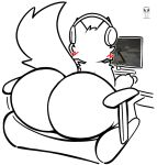  anthro big_butt blush boy_kisser_(meme) butt chair domestic_cat felid feline felis fluffy fluffy_tail fur furniture gaming headgear headphones headset huge_butt male male/male mammal presenting presenting_hindquarters silly_cat_(mauzymice) simple_background solo tail thick_thighs unaware unknown_artist white_background white_body white_fur wide_hips 