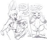  after_sex anthro beeboi bodily_fluids clothing cum cum_inside dialogue disney duo fan_character female genital_fluids genitals lagomorph male male/female mammal penis pussy sex speech_bubble zootopia 