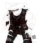  anthro black_and_white bottomwear broken_bottle chest_scar clothing denim denim_clothing denim_jacket denim_vest facial_piercing facial_scar fish fish_hook gills ground_shark half-closed_eyes hammerhead_shark hook jeans jewelry lip_piercing male marine membrane_(anatomy) monochrome narrowed_eyes necklace open_mouth pants piercing punk scar shark sharp_teeth shirt simple_background snarling solo tank_top teeth topwear torn_bottomwear torn_clothing torn_pants torn_shirt torn_topwear vhsrat webbed_hands white_background 