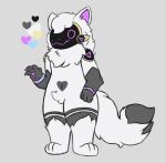  &lt;3 4_fingers ambiguous_gender anthro black_body black_fur blip_(blubread) blubread crotch_tuft fingers full-length_portrait fur hair heart_(marking) hi_res machine multicolored_body multicolored_fur navel nonbinary_(lore) nude pawpads paws portrait protogen protogen_visor purple_body purple_fur solo standing tail thick_thighs tuft white_body white_fur white_hair 