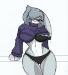  anthro big_breasts blush bra breasts clothing curvy_figure disney female hi_res lingerie pace-maker panties small_waist solo sweater thick_thighs topwear underwear violet_hopps wide_hips zootopia 