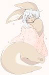  1other animal_ears animal_feet blanket blue_hair brown_fur closed_eyes furry highres large_ears light_blue_hair made_in_abyss nanachi_(made_in_abyss) open_mouth solo tail tatososu white_background 