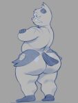  anthro barazoku belly big_butt butt chubby_anthro chubby_male crossed_arms dewott digital_media_(artwork) generation_5_pokemon hi_res huge_butt hunnipanda looking_at_viewer looking_back male monochrome nintendo nude overweight pokemon pokemon_(species) scar serious simple_background slightly_chubby solo solo_focus standing tail thick_thighs wide_hips 