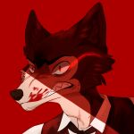  beastars blood furry highres legoshi red_background sharp_teeth teeth wolf 