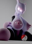  3d_(artwork) anthro areola big_breasts black_eyes breasts clothing digital_media_(artwork) evettrox female generation_1_pokemon gloves handwear hi_res huge_breasts legendary_pokemon legwear looking_at_viewer mewtwo mostly_nude multicolored_body nintendo nipple_piercing nipples piercing pokeball pokemon pokemon_(species) purple_areola purple_nipples purple_sclera sitting solo thigh_highs two_tone_body 