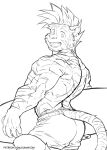  anthro biceps bottomwear butt clothing felid hair hi_res kumak71395 looking_at_viewer male mammal matheson_walker muscular muscular_anthro muscular_male pantherine shirtless_male shorts simple_background smile smiling_at_viewer solo standing striped_body stripes surfboard tiger white_background 