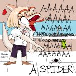  1:1 2023 8_legs anthro arachnid arthropod blonde_hair bottomwear bow_tie clothing denim denim_clothing detailed_background dialogue digital_drawing_(artwork) digital_media_(artwork) dinosaur dress_shirt english_text eyelashes eyewear female fingers gesture glasses goodbye_volcano_high hadrosaurid hair inside jeans low_res multicolored_body multicolored_scales naomi_(gvh) open_mouth orange_body orange_scales ornithischian pants parasaurolophus pointing reptile scales scalie screaming sharp_teeth shirt short_hair shrikethebird_(artist) snoot_game snout solo spider tan_body tan_scales teal_eyes teeth text tongue tongue_out topwear two_tone_body two_tone_scales 