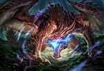  bioluminescence dragon dragon_claw dragon_tail dragon_wings giant giant_monster glowing_mouth highres keselum_(neganeura) large_wings monster_hunter:_world monster_hunter_(series) no_humans red_eyes red_scales safi&#039;jiiva tail western_dragon wings 