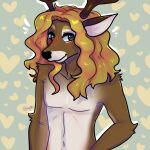  &lt;3 anthro antlers blonde_hair brown_body brown_fur deer fur gavin_walkers green_eyes hair horn long_hair male mammal slim smile solo tsuyito_(artist) white_body white_fur 