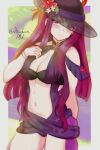  black_headwear blue_one-piece_swimsuit blush bracelet breasts cleavage commentary fire_emblem fire_emblem_engage fire_emblem_heroes flower flower_hat hat highres ivy_(fire_emblem) ivy_(summer)_(fire_emblem) jewelry large_breasts mole navel official_alternate_costume one-piece_swimsuit purple_eyes purple_hair rotomdocs signature sun_hat swimsuit 