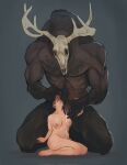  american_mythology anthro antlers areola big_dom_small_sub big_muscles bite_mark_on_breast bodily_fluids bone breasts brown_body brown_fur brown_hair brown_skin bruised butt cum cum_drip cum_on_leg digital_media_(artwork) dominant dominant_anthro dominant_male dripping duo erection female foreskin fur genital_fluids genitals hair hi_res holding_own_penis horn horned_humanoid human humanoid indigenous_north_american_mythology kneeling larger_anthro larger_male_smaller_female male male/female mammal monster monstrous_humanoid muscular muscular_humanoid muscular_male mythology navel nipples north_american_mythology nude pale_skin penis pulling_hair retracted_foreskin shrewhub simple_background size_difference skull skull_head slightly_chubby slightly_chubby_female slightly_chubby_human smaller_human submissive submissive_female submissive_human tagme thick_penis touching_hair urethra wendigo 