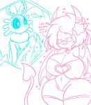  anthro big_breasts big_penis breasts chinchillid duo english_text fecto_elfilis female genitals hi_res horn huge_penis lewdchuu_(artist) male mammal monochrome penis pyon_(lewdchuu) rodent sketch spade_tail succubus tail text wings 