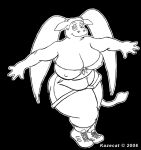  2006 anthro big_breasts big_butt bottomwear bovid bovine breasts butt cattle cleavage clothed clothing female footwear fur hair huge_breasts kazecat mammal nipple_outline overweight overweight_female panacea_(kazecat) pigtails shoes simple_background skimpy smile sneakers solo tail 