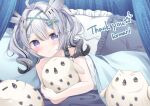  animal_hug bird grey_hair hair_ribbon heart heart_in_eye highres indie_virtual_youtuber kmr_7m light_blush looking_at_viewer mikazuki_silvi owl owl_ears owl_girl pillow ribbon symbol_in_eye virtual_youtuber 