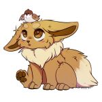  1:1 absurd_res alpha_channel ambiguous_gender avian bird bloominglynx blush brown_body brown_ears brown_eyes brown_feathers brown_fur brown_inner_ear brown_pawpads brown_pupils brown_wings carrying dipstick_tail duo eevee feathered_wings feathers feral fur generation_1_pokemon hi_res looking_up markings nintendo on_head open_mouth pawpads pokemon pokemon_(species) pupils sitting tail tail_markings tan_body tan_fur wings 