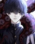  1boy bishounen black_eyes black_hair chainsaw_man ear_piercing gakuran highres long_bangs male_focus mole mole_under_eye octopus piercing ritsu_0409 school_uniform short_hair solo upper_body yoshida_hirofumi 