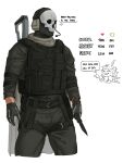  1boy absurdres belt black_belt black_gloves black_jacket black_pants bulletproof_vest call_of_duty call_of_duty:_modern_warfare_2 english_text ghost_(modern_warfare_2) gloves highres holding holding_knife holding_weapon iba_(kcokaine) jacket knife like_and_retweet male_focus mask meme pants skull_mask solo twitter_strip_game_(meme) weapon weapon_on_back 