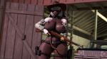  16:9 3d_(artwork) anthro areola barely_visible_genitalia barely_visible_pussy barn bovid breasts brown_areola brown_body brown_nipples caprine cigarette clothed clothing cowboy_hat digital_media_(artwork) female fur genitals gun hat headgear headwear hi_res holding_gun holding_object holding_rifle holding_weapon mammal mostly_nude nipples pussy ranged_weapon sheep smoking smoking_cigarette solo source_filmmaker tactical_gear topless trigger_discipline vehicle weapon white_body white_fur white_wool widescreen woofersfm wool_(fur) 