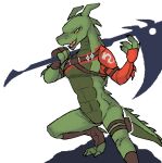  2023 aliasing anthro biped digital_media_(artwork) dragon epic_games fortnite green_body green_scales holding_object holding_weapon hybrid_(fortnite) male navel open_mouth open_smile peach- pose scales scalie simple_background smile solo tail tongue weapon white_background wingless_dragon 