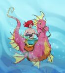  2023 ariel_(disney) crossgender disney duo feral fish ftm_crossgender hair hi_res humanoid male marine merfolk navel nipples open_mouth open_smile pink_body red_hair riding_on_back ripushko seahorse smile split_form syngnathid syngnathiform the_little_mermaid_(1989) 