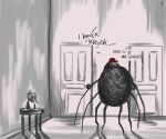  8_legs anthro arachnid arthropod black_body black_fur detailed_background door english_text fur hi_res male mr._spider solo sound_effects spider text the_magnus_archives twistyblitzy 