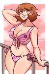  1girl bikini breasts large_breasts navel persona persona_3 pink_bikini scruffyturtles side-tie_bikini_bottom smile swimsuit takeba_yukari thighs 