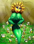  absurd_res anthro arthropod bee big_breasts breast_play breast_squish breasts conker&#039;s_bad_fur_day curvaceous curvy_figure elemental_creature female flora_fauna flower flower_creature green_eyes grey_body hi_res humanoid hymenopteran insect irc_(artist) lips lipstick makeup miss_sunflower nipples plant presenting rareware solo squish thick_thighs voluptuous 