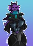  2023 anthro avali breasts carrying cloak clothing digital_media_(artwork) dragon duo eyes_closed female frill_(anatomy) hood hooded_cloak horn knee_pads kobold larger_female lizard male male/female membrane_(anatomy) membranous_frill piggyback plum_rhazin purple_body ralena/ralaku reptile scalie simple_background size_difference smaller_male softimp wholesome 