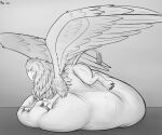  6:5 after_vore ambiguous_gender avian beak feral feral_pred greyscale gryphon hi_res huge_belly monochrome mythological_avian mythology overweight solo thatgryphonguy vore wings 