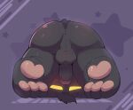  anthro anus balls black_body black_fur blush butt erection fur genitals geometric_background glans half-closed_eyes head_tuft hi_res league_of_legends looking_at_viewer looking_back looking_back_at_viewer looking_through looking_through_legs male mammal narrowed_eyes pawpads paws penis perineum rear_view riot_games simple_background smite_(artist) solo spread_legs spreading tuft upside_down veigar yellow_eyes yordle 