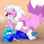  1:1 abdominal_bulge absurd_res anal anal_penetration anthro anthro_on_feral anthro_penetrated bestiality blue_body blue_fur breath butt canid canine canis duo feral feral_penetrating feral_penetrating_anthro friztwolf fur hair hi_res knot male male/male male_penetrated male_penetrating male_penetrating_male mammal nude penetration pink_body pink_fur sex size_difference white_body white_fur wolf 
