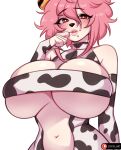  anthro big_breasts breasts canid canine canis cleavage clothed clothing crossgender domestic_dog female hair hi_res lips looking_at_viewer mammal mole_under_mouth mouth_closed mtf_crossgender navel pink_hair pomeranian red_eyes short_hair smile solo spitz thick_lips under_boob ziffir 