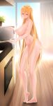  1girl ahoge blonde_hair blue_eyes blush braid completely_nude full_body grin hair_between_eyes highres long_hair looking_at_viewer nipples nude parted_lips pecorine_(princess_connect!) pecorine_(real)_(princess_connect!) princess_connect! shoujo_donburi single_braid smile solo very_long_hair 