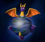  2023 activision claws dragon earth feral hi_res horn macro male mouth_closed narrsvans scales scalie sky smile solo spread_wings spyro spyro_the_dragon star starry_sky toe_claws western_dragon wide_eyed wings 