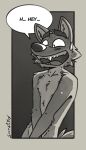  anthro black_and_white blush blush_lines blushing_profusely bodily_fluids canid canine canis cheek_tuft chest_tuft comic covering covering_crotch covering_self dreamworks embarassed_nude_male embarassment facial_tuft fluffy fluffy_tail head_tuft mammal monochrome mr._wolf_(the_bad_guys) nude nude_anthro open_mouth sketch softailfox solo speech_bubble sweat sweatdrop tail teeth teeth_showing the_bad_guys tuft wolf 