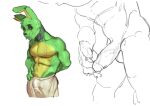  2023 abs absurd_res anthro balls biceps bodily_fluids bulge clothed clothing detailed_bulge digital_media_(artwork) erection eyebrows five_nights_at_freddy&#039;s five_nights_at_freddy&#039;s_3 foreskin fur genital_fluids genital_outline genitals green_body green_fur guide_lines hi_res humanoid_genitalia humanoid_penis kogito lagomorph leporid male mammal muscular muscular_anthro muscular_male navel nude pecs penis penis_outline pinup pose precum pubes rabbit retracted_foreskin scar scottgames simple_background sketch solo springtrap_(fnaf) sweat sweatpants topless vein veiny_penis white_background yellow_body yellow_fur 