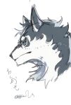  666soul_s anthro black_body black_fur blue_eyes canid canine canis domestic_dog eyewear fur head_only hi_res japanese_text lifewonders looking_sideways male mammal masanori monocle nordic_sled_dog solo spitz text tokyo_afterschool_summoners white_body white_fur 