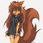  2023 anthro apogee_(tinygaypirate) bottomless bottomless_anthro bottomless_female breasts canid canine canis clothed clothing digital_media_(artwork) domestic_dog female female_anthro floppy_ears fur hair hi_res kemono long_hair looking_at_viewer mammal piercing portrait shirt small_breasts solo spitz t-shirt tail tattoo three-quarter_portrait tinygaypirate topwear 