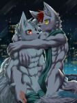  absurd_res akino-kamihara anthro balls barely_visible_balls barely_visible_genitalia barely_visible_penis blush bulge canid canine canis cuddling duo embrace eye_contact generation_1_pokemon genital_outline genitals hi_res hug looking_at_another male mammal muscular muscular_male navel neck_hug ninetales nintendo nipples nude pawpads penis penis_outline pokemon pokemon_(species) scarf smile smiling_at_each_other wolf 