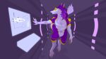  4_fingers absurd_res ambiguous_gender anthro claws female_(lore) fingers floating fur green_eyes hi_res lions_den_artwork mauve_(mauvedash) purple_body purple_fur sergal solo tagme tail white_body white_fur yellow_body yellow_fur 