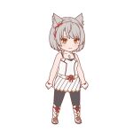  1girl animal_ear_fluff animal_ears black_pantyhose blush boots braid brown_eyes camisole cat_ears chibi closed_mouth commentary_request fingerless_gloves full_body gloves grey_hair half_gloves mio_(xenoblade) pantyhose pleated_skirt simple_background skirt smile solo standing v-shaped_eyebrows white_background white_camisole white_footwear white_gloves white_skirt xenoblade_chronicles_(series) xenoblade_chronicles_3 yoruusagi 