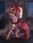  anthro claws duo french_kissing hi_res ike_(iukekini) kissing male male/male muscular muscular_anthro muscular_male red_body red_scales reptile scales scalie tres-art yellow_body yellow_scales zartersus 